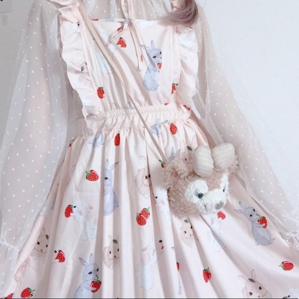 Pastel pink peach bunny rabbit maid style dress
